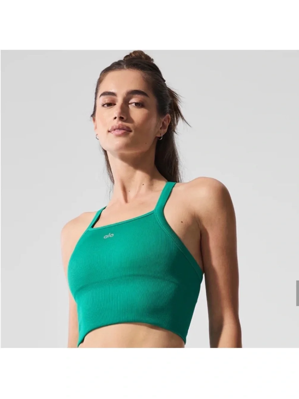 Alo Yoga Ribbed Favorite Bra Tank Top Spruce Green Sz L 12-14 W9730R